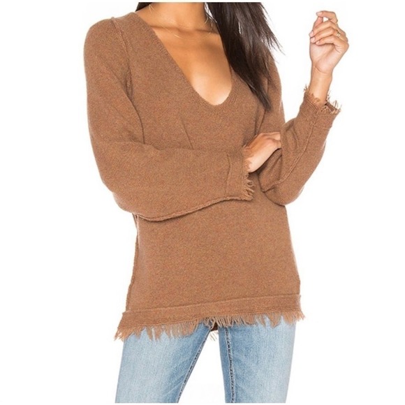 Free People Irresistible Fringe Wool Blend Oversized V Neck Sweater Top Small - Picture 1 of 8